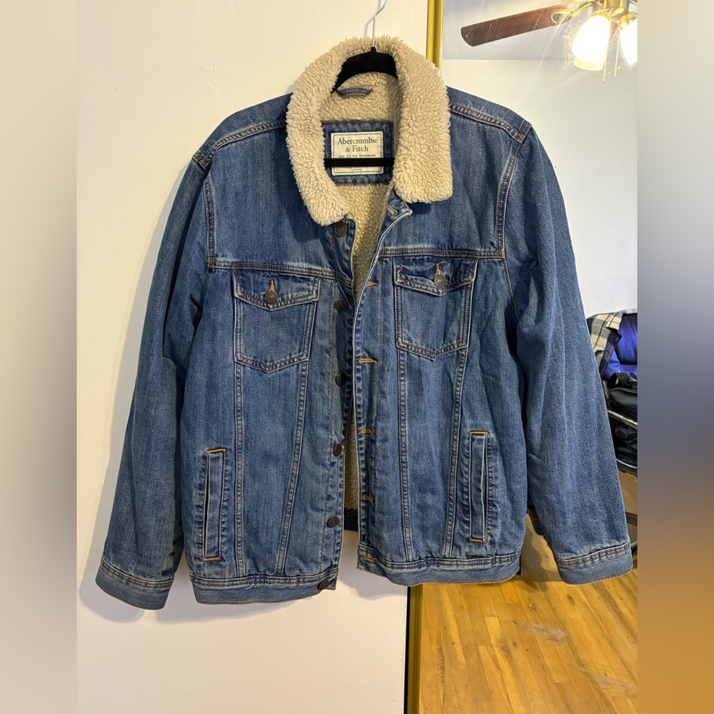 Abercrombie & Fitch Denim Jacket with Cream Sherpa Collar